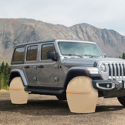 Tire Covers 4 Pack,Tough Tire Wheel Protector for Jeep, Camper, SUV, Travel Trailer,RV, Truck,Universal Outdoor Waterproof Anti-UV Snow Sun Rain Set Fits Tire Diameters 24-26 Inche - size: S