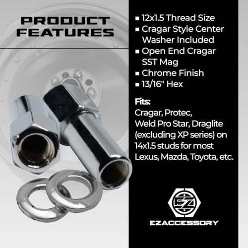 Open End Cragar SST Mag Lug Nut 12mmx1.5 with Center Washer Set of 20 Pcs - size: 12x1.5