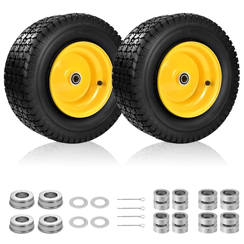 2 Pcs 16x6.50-8 Tubeless Lawn Mower Tire and Wheel 3/4" Bearing &1" Bushing - size: 2 Pcs 16x6.50-8 Tubeless 3/4" Bearing