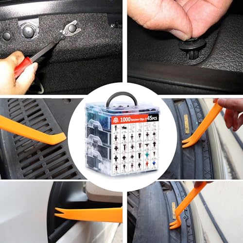 Compatible with Ford GM Toyota Honda Nissan Car Push Retainer Clips 1045pcs with 30 Popular Push Pins for Auto Parts Sizes - Includes 10 Cable Ties and Red Fastener Remover - size: Car Clips 1045PCS-Red