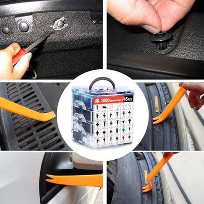 Compatible with Ford GM Toyota Honda Nissan Car Push Retainer Clips 1045pcs with 30 Popular Push Pins for Auto Parts Sizes - Includes 10 Cable Ties and Red Fastener Remover - size: Car Clips 1045PCS-Red