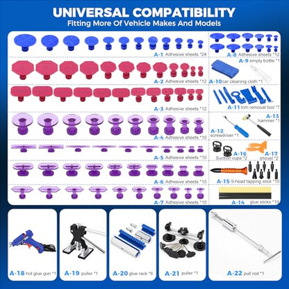 DISEN 155Pcs Paintless Dent Removal Tool Kit Bridge Puller T-Slide Hammer - size: 155 PCS
