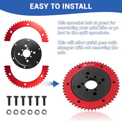 Universal 35 Chain 59T Split Sprocket with Adapter for Predator 212cc 196cc 79cc Go Kart Mini Bike CT200U-EX CT200U BT200X CT100U MB200 MBX11 Motorcycle Black - size: 59 tooth, style: Black
