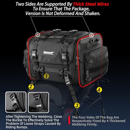 Rhinowalk Motorcycle Tail Bag, Expandable Motorcycle Travel Luggage Bags 33-45L, Waterproof All-Weather Trunk Rack Bag with Sissy Bar Straps & Helmet Rain Cover-Black - color: Black 33-45L