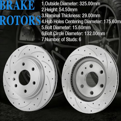 12.80" inch Front Drilled and Slotted Brake Rotors Kits - size: S-55150+D1169
