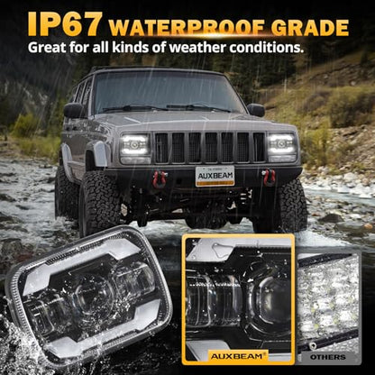 Auxbeam 5x7 7x6 LED Headlights H6054 For Jeep Cherokee XJ Wrangler YJ-Black - color: Black with black frame