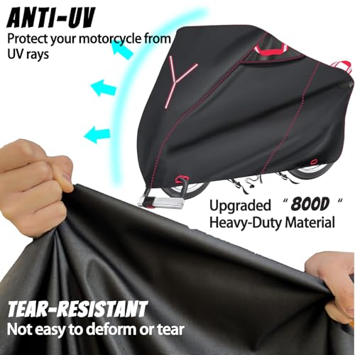 800D Heavy Duty Motorcycle Cover, Outdoor Storage Moped Covers, All-Weather Universal Waterproof Scooter Cover with 3 Reflective Handle、2 pairs Lock Holes and 3 Fixed Buckles - 87" x 37" x 40" - size: (L) 87" x 37" x 40"