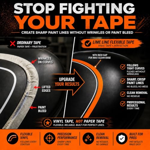 LiME LiNE Flexible Vinyl Fine Line Masking Tape for Automotive Custom Paint, No Residue Fineline Orange - 1/4" - color: 1/4"