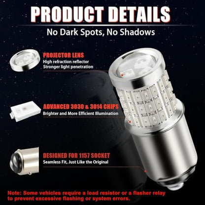 iBrightstar 1157 LED Bulb Red, BAY15D 2057 2357 7528 LED Brake Light Bulbs Super Bright for Rear Brake Lights and Tail Lights, 2 Pack - color: Red, size: 1157