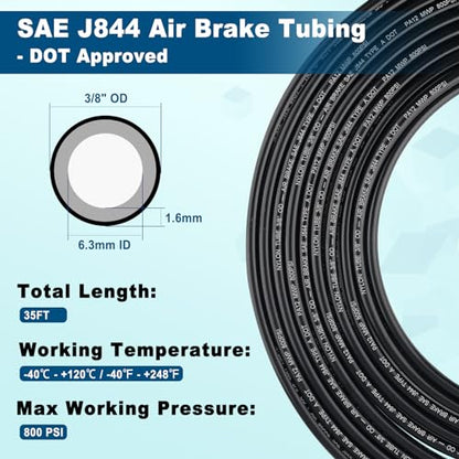 3/8" DOT Air Line, 35FT SAE J844 PA12 Nylon Air Tubing with Cutter - size: 3/8" OD 35FT