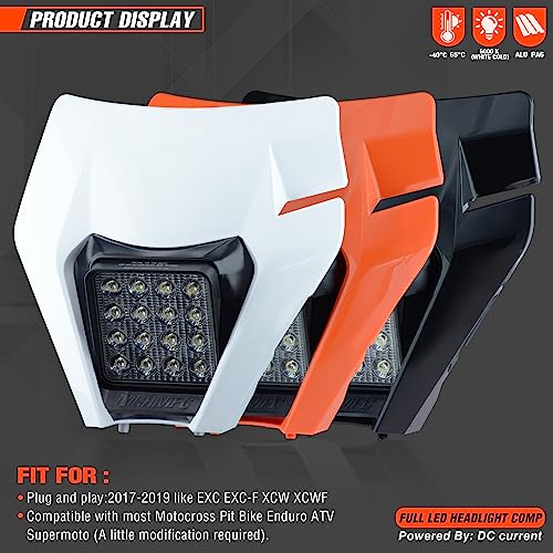 Dirt Bike Led Headlight Motorcycle 2020-2022 Enduro Headlight Kit for EXC EXCF SX SXF XC XCF XCW XCFW (White-Dual 16) - color: White Mask-Dual 16