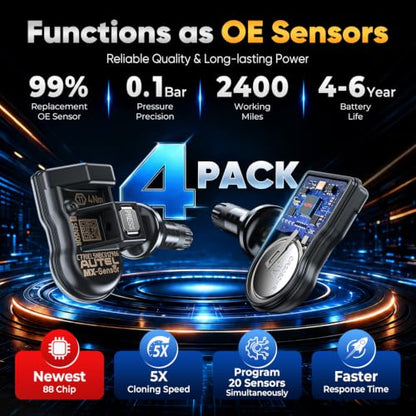 Autel TPMS Sensor Set of 4, MX-Sensor 2in 1 315MHz+433MHz Press-in Sensors