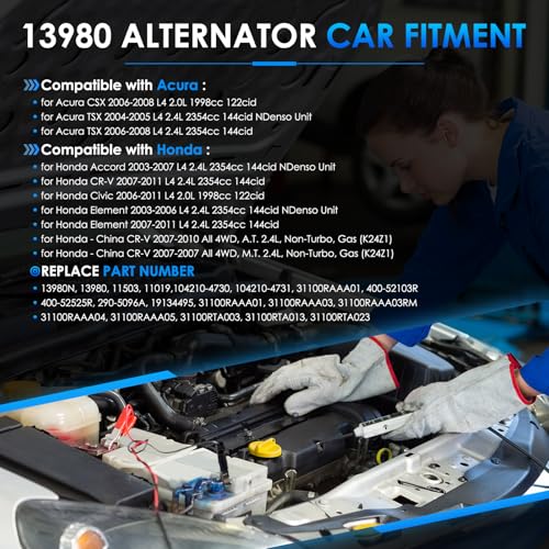 Car Alternator 13980 105A Fit for Honda Accord CR-V Element Civic - size: #13980N, 13980 Alternator