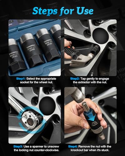 Locking Lug Nut Removal Tool 6 Pieces Deep Lug Nut Extractor Set
