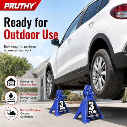 Jack Stands with Double Locking and Large Foot Base for Lifting SUVS Trailer Jack, Heavy Duty Steel Car Jack Stand, 3 Ton (6,600 lb) Capacity, Blue 1 Pair - color: Blue