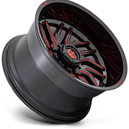 20x10 Fuel D808 Hurricane Gloss Black Milled Red Wheel 6x135 (-18mm) - color: GLOSS BLACK MILLED RED TINT, size: 20X10, 6X135, 4.79, -18mm