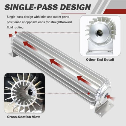 15'' Single Pass Aluminum Finned Transmission Oil Cooler - color: Single Pass, size: 15''