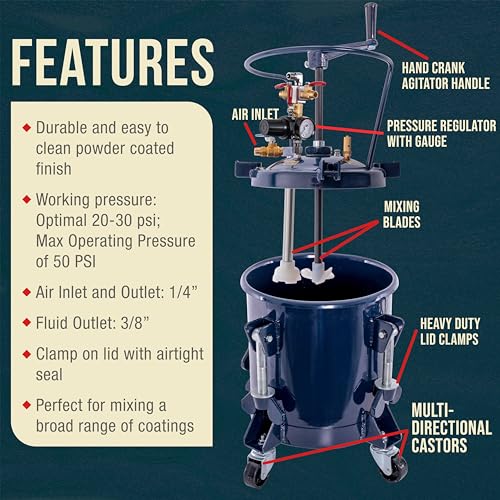 TCP Global 2.5 Gallon (10 Liter) Heavy Duty Steel Pressure Pot Paint Tank - size: 2.5 Gallon Hand Crank