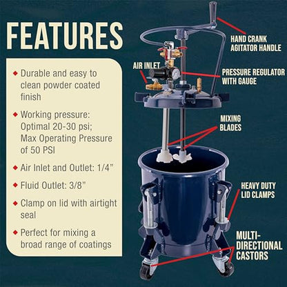 TCP Global 2.5 Gallon (10 Liter) Heavy Duty Steel Pressure Pot Paint Tank - size: 2.5 Gallon Hand Crank
