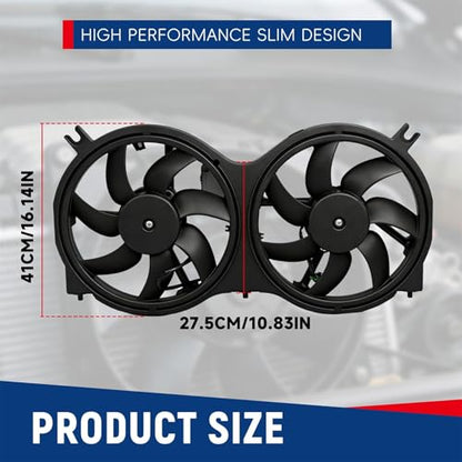 Dual Radiator Fan with Control Module Replacement for Pathfinder 2013-2017 Replacement for QX60 2014-2019 Replacement for JX35 2013 Replacement for 621-586 621586 214813JA2E NI3115149