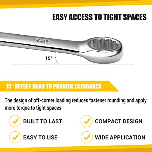 DEKOPRO Combination Wrench Set, Metric, 15-piece, 8-22mm, 12-Point, Chrome Vanadium Steel, with Plastic Tray - size: 15-Piece (Metric: 8-22 mm)