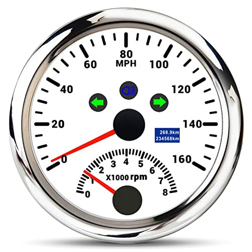 ARTILAURA GPS Speedometer 0-160MPH with Tachometer 8000 RPM Gauge 85mm 3-3/8" Boat GPS Speedometer Gauge with Antenna for Car Marine (White) - color: White, size: 160MPH and 8000RPM