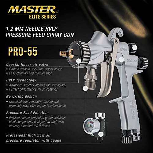 Master Elite PRO-55 HVLP Automotive Spray Paint Gun with 1.2mm Tip - size: 1.2mm