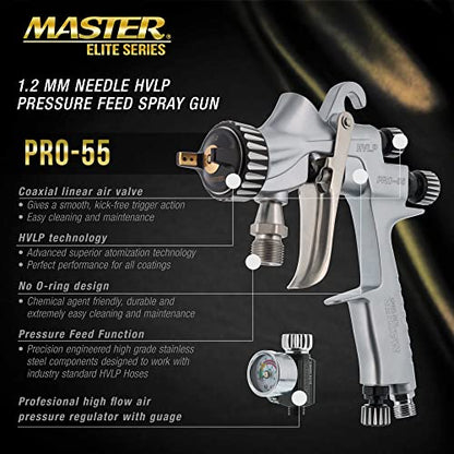 Master Elite PRO-55 HVLP Automotive Spray Paint Gun with 1.2mm Tip - size: 1.2mm