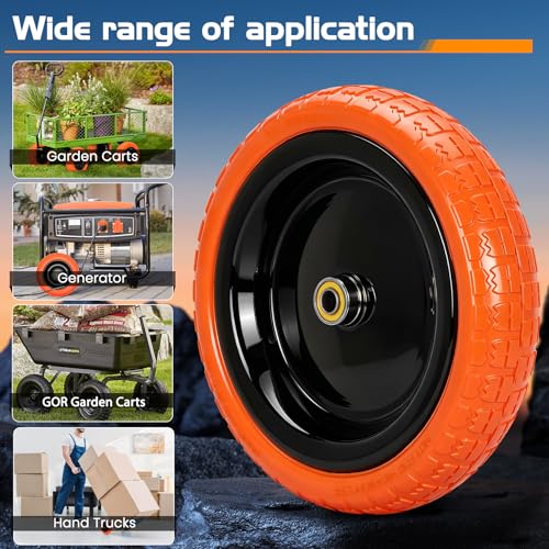 13" Flat Free Wheels Replacement for GOR Garden Cart Tires - color: Orange