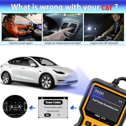 OBD2 Scanner Diagnostic Tool - Check Engine Light Code Reader, Reset Function, Data Stream, I/M Readiness, Full Features, Modes 6 & 8, for All 1996+ Vehicles, Automotriz Scanner - color: Yellow