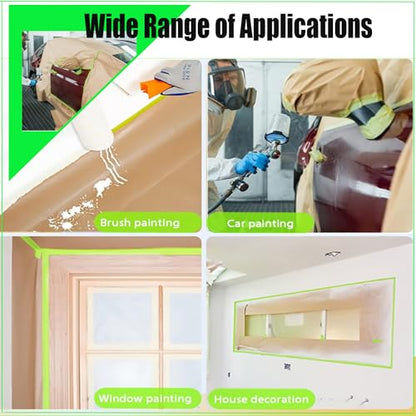 Masking Paper, 6 Rolls Automotive Paint Paper Roll with Tape, Assorted Sizes Tape and Drape, Paint Masking for Painting Car and Auto Body,Floor Protection, Wall Covering(6in 12in 18in)