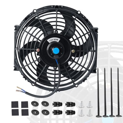 10 Inch Black Universal Electric Radiator Slim Fan 12V 80W High Performance Cooling Push Pull w/Mounting Kit 1PCS - size: 10” 1PC
