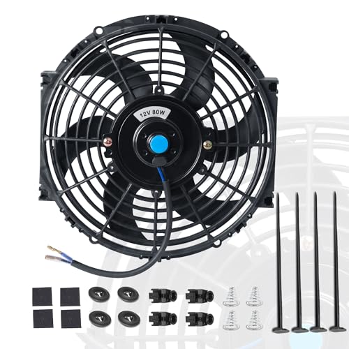 10 Inch Black Universal Electric Radiator Slim Fan 12V 80W High Performance Cooling Push Pull w/Mounting Kit 1PCS - size: 10” 1PC
