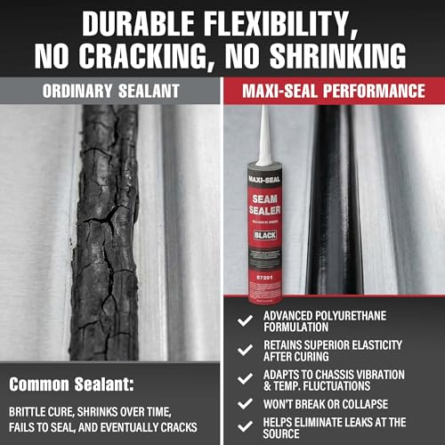 Maxi-Seal Black Polyurethane Seam Sealer (6-Pack, 10.5oz Tube) Durable & Flexible Auto Body Filler for OEM Seams | Brushable for Bare/Painted Surfaces 87291 - style: 6 Pack