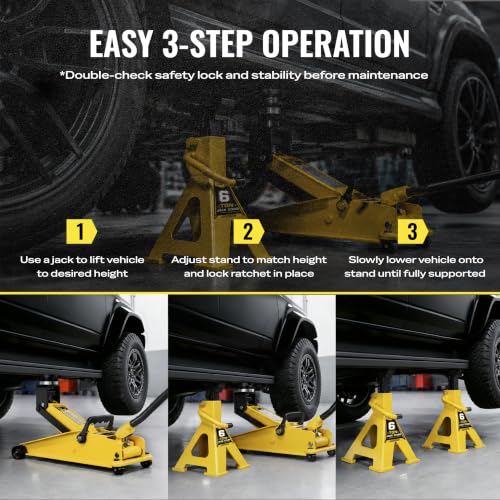 AUTOWN Jack Stands 6 Ton, Double Locking Heavy Duty Car Jack Stand, 1 Pair - color: Matte Yellow (Heavy Duty)