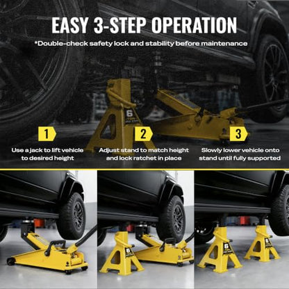 AUTOWN Jack Stands 6 Ton, Double Locking Heavy Duty Car Jack Stand, 1 Pair - color: Matte Yellow (Heavy Duty)