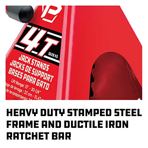 Powerbuilt 4 Ton Ratchet Jack Stands, Wide Stance Stability, Vehicle Car Lifting Range 13-Inches to 20-1/4-Inches (33cm-51cm), 1 Pair (2 Pack) - 647529 - size: 4 Ton