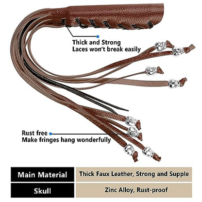 2 PCS Faux Leather Motorcycle Lever Covers With Fringes and Skulls - Brake Clutch Grip Tassels Handlebar Handle Wraps - color: Brown & Black Laces*1 & Brown Laces*1
