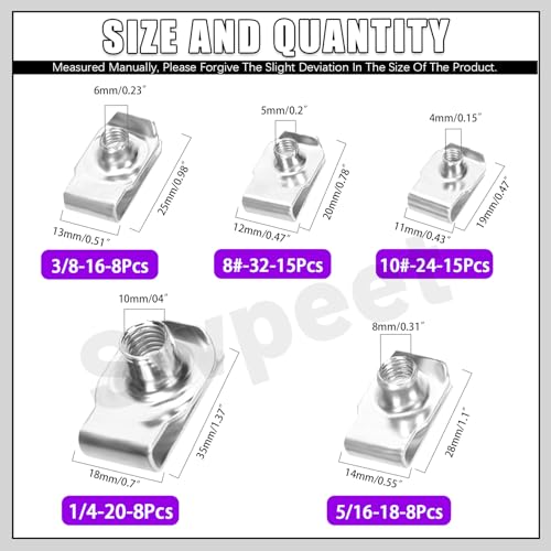Swpeet 50Pcs 5Sizes 304 Stainless Steel Auto Car U-Clip Assortment Kit, U-Shaped Nut U Nut, Metal Trim Panel Spring Clip Fasteners for Dash Door Panel Interior Compatible with Most Auto - size: N7