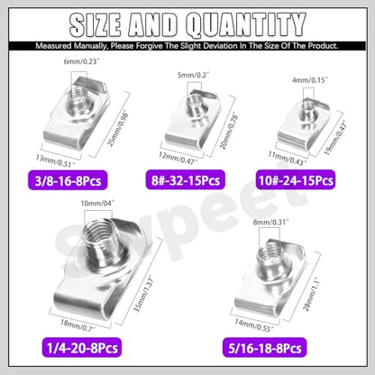 Swpeet 50Pcs 5Sizes 304 Stainless Steel Auto Car U-Clip Assortment Kit, U-Shaped Nut U Nut, Metal Trim Panel Spring Clip Fasteners for Dash Door Panel Interior Compatible with Most Auto - size: N7
