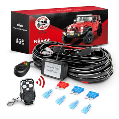 Nilight 16AWG Remote Wiring Harness Wireless Strobe Switch 12V 15A 2Leads - color: 16AWG-2 Lead Remote +Flash