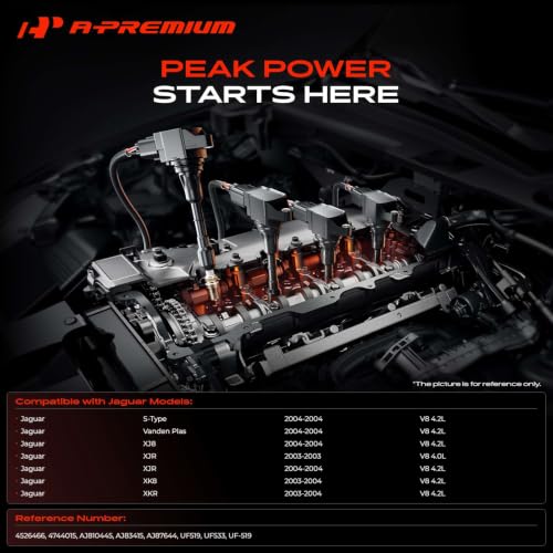A-Premium Set of 8 Ignition Coil Pack and Iridium Spark Plugs - color: Black