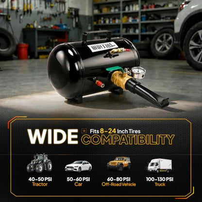 TUFFIOM 5 Gallon Air Tire Bead Blaster Seater w/Pressure Gauge & Handle, Wheel Seating Tool Inflator Tank for Truck ATV, 85-116PSI Operating Pressure, Black - color: black