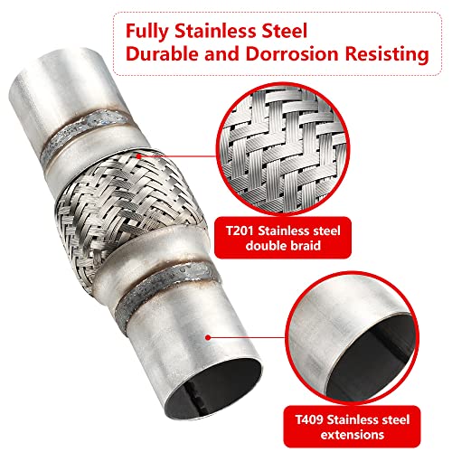 2 Pcs Exhaust Flex Pipe, 2''x 4''Stainless Steel Heavy Duty Exhaust Flex Pipe, Double Braid Exhaust Flex Tube, Overall Length 8'' - size: 2''x4''x8'', style: 2 PCS