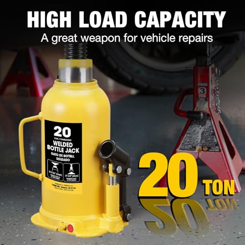 YELLOW JACKET 20 Ton Bottle Jack All Welded Hydraulic Jack with 2-Section Long Handle, for Car, Pickup Truck, Truck, RV, Auto Repair, Industrial Engineering - size: 20 ton standard