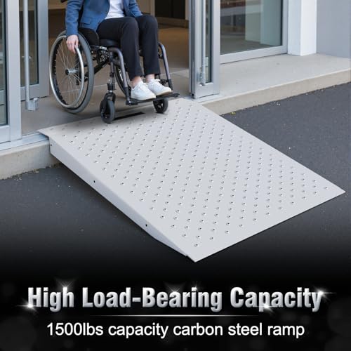 TOCRETOARE Shed Ramp, Heavy-Duty Loading Ramps for Lawn Mower, 29" L x 24" W Curb Ramp with Anti-Slip Punch Plate, 1500 lbs Capacity (29" L x 24" W) - size: 29" L x 24" W