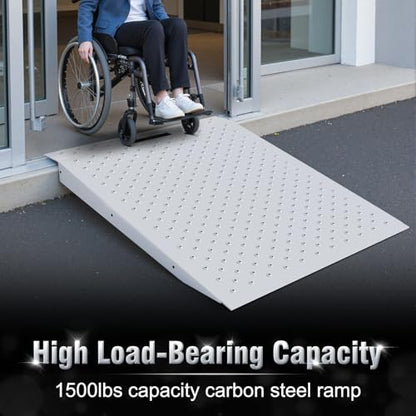 TOCRETOARE Shed Ramp, Heavy-Duty Loading Ramps for Lawn Mower, 29" L x 24" W Curb Ramp with Anti-Slip Punch Plate, 1500 lbs Capacity (29" L x 24" W) - size: 29" L x 24" W