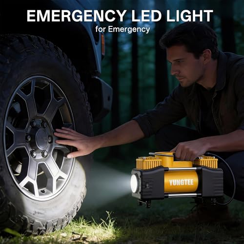YUNGTEE Portable Tire Inflator, 12V 150 PSI Dual-Cylinder Air Compressor - color: Yellow