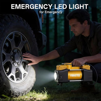 YUNGTEE Portable Tire Inflator, 12V 150 PSI Dual-Cylinder Air Compressor - color: Yellow