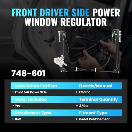 748-601 Front Left Driver Side Power Window Regulator with Motor 2 Pins - style: 748-601